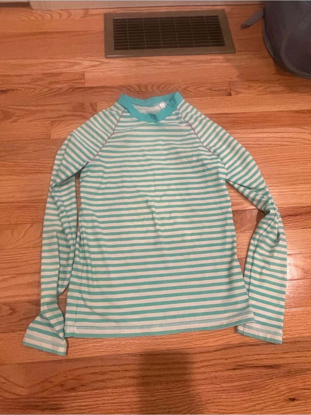 Boden Girls' Aqua and White Striped Long-Sleeve Rashguard